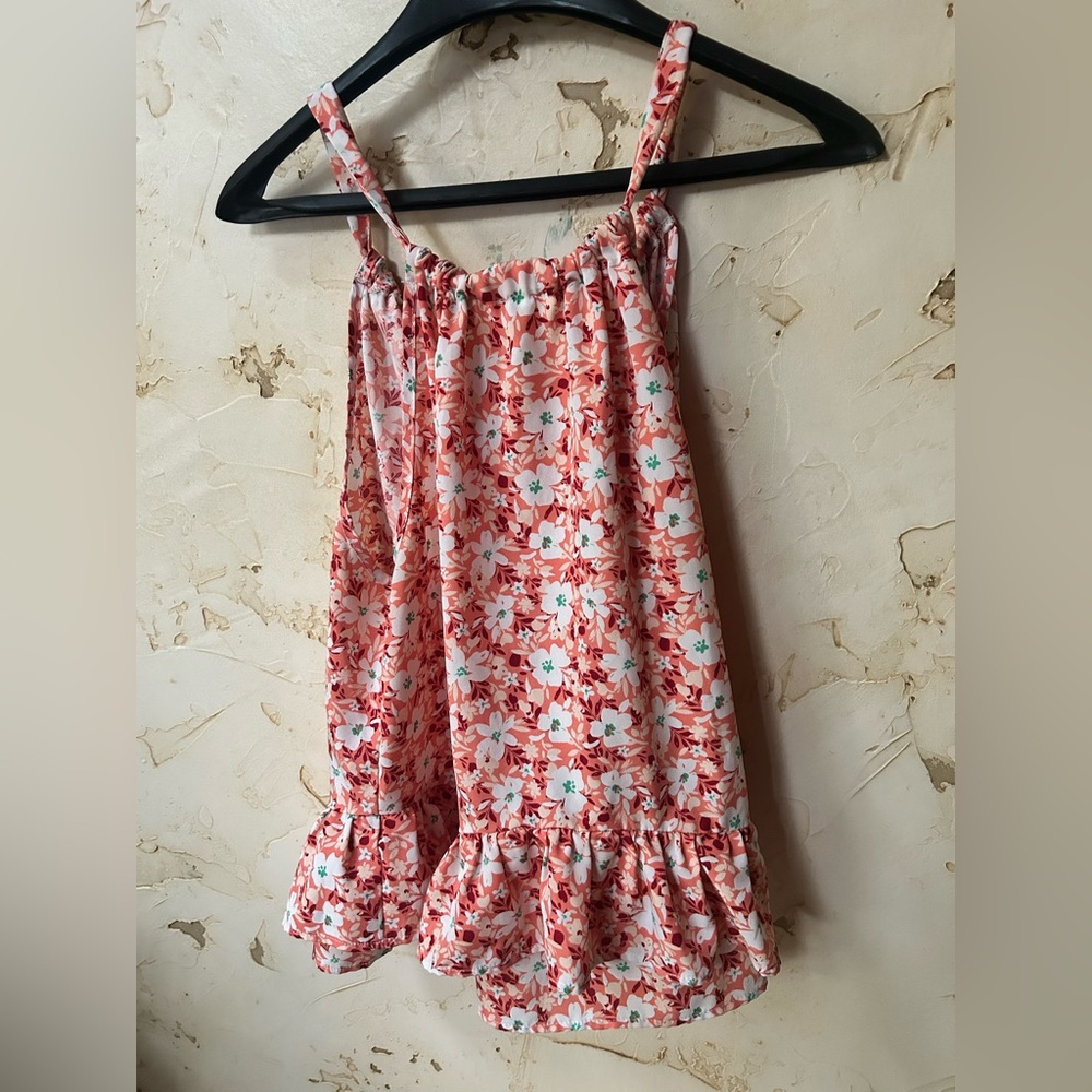 SEASTY Peach Pink Floral Sleeveless Blouse Large Flowy Feminine EUC